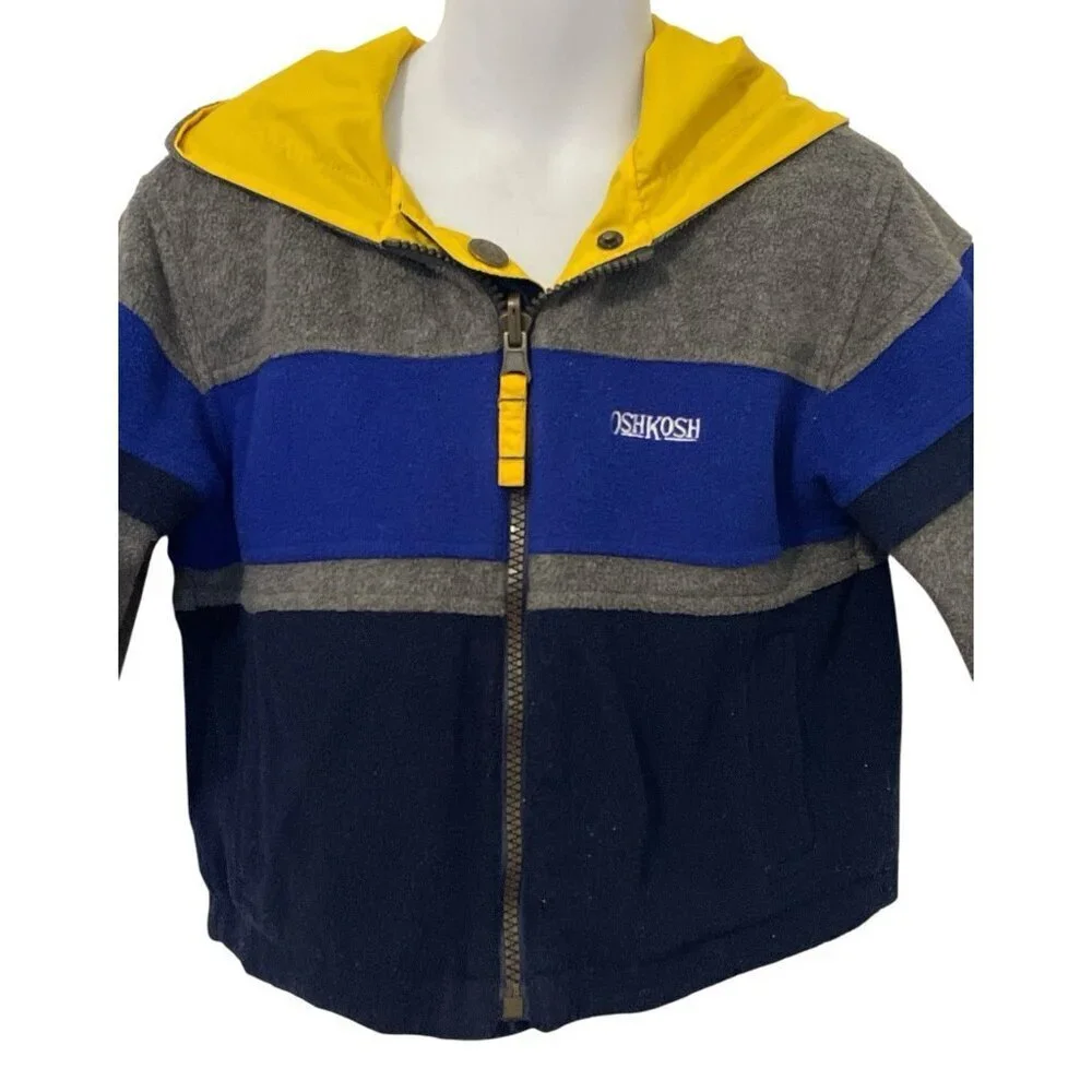Oshkosh B'gash Genuine Puffer Coat Size 24M Yellow Full Zip Fleece Lined Hooded